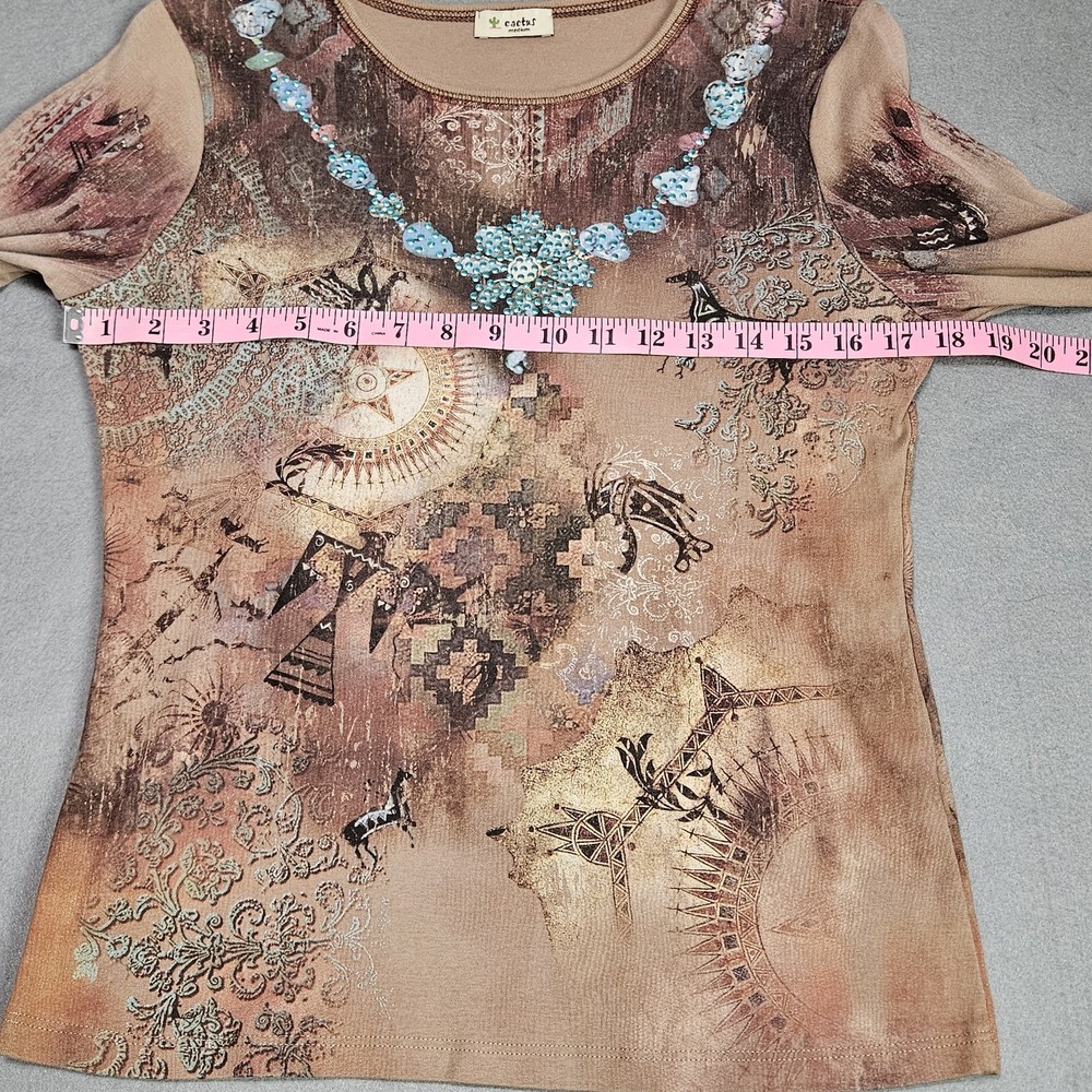 Cactus Blouse Shirt Womens Sz M Western Horse Cotton Embellished 3/4 Sleeve USA - Picture 7 of 7
